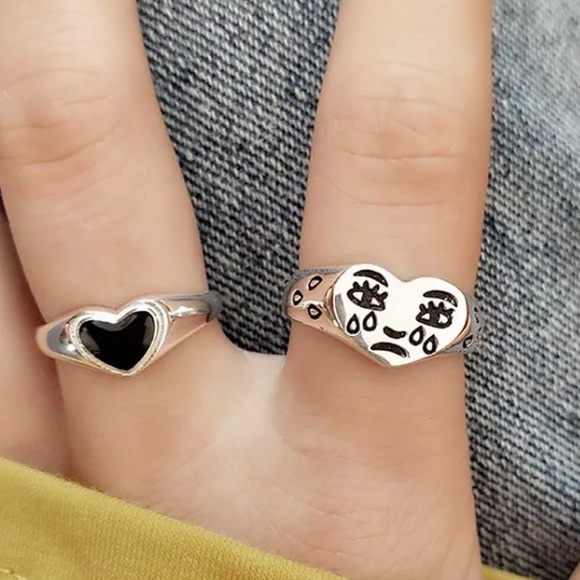 Jewelry - Sterling Silver Sad Crying Face Adjustable Ring